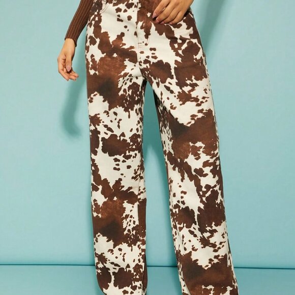 Multicolor Casual Women's Front Button Pocket Printed Pants - Picture 2 of 5